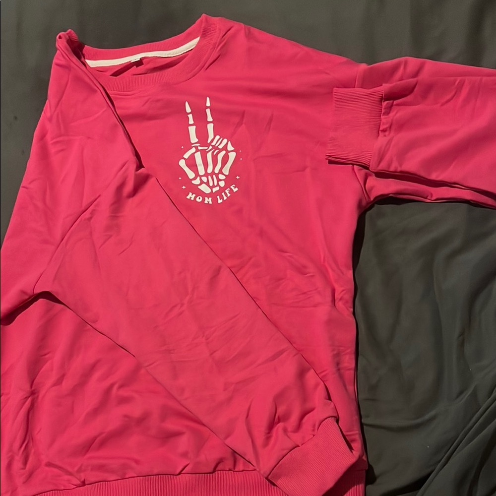 Pink Sweatshirt with Skeleton Peace Sign